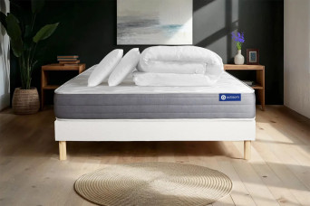 Pack lit complet 140x200 cm - Matelas + Sommier Blanc (en kit) + 2 oreillers + Couette - Actilatex Dream