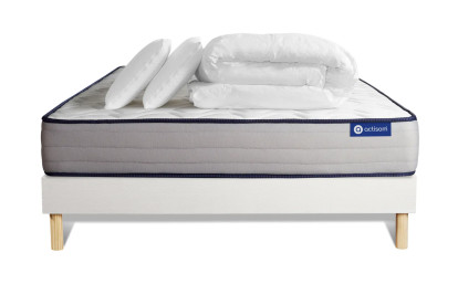 Pack lit complet 140x190 cm - Matelas + Sommier Blanc (en kit) + 2 oreillers + Couette - Actilatex Form