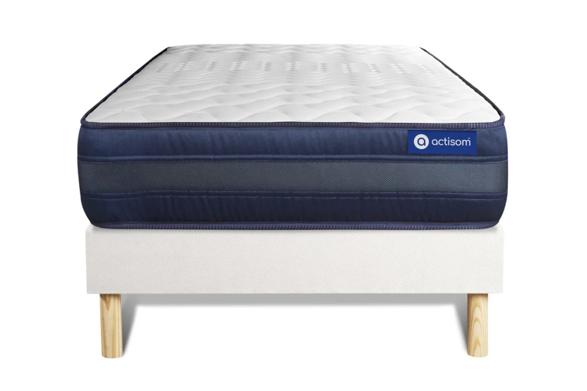 Ensemble Matelas Sommier 90x190 cm - Sommier Blanc (en kit) - Actimemo Tech