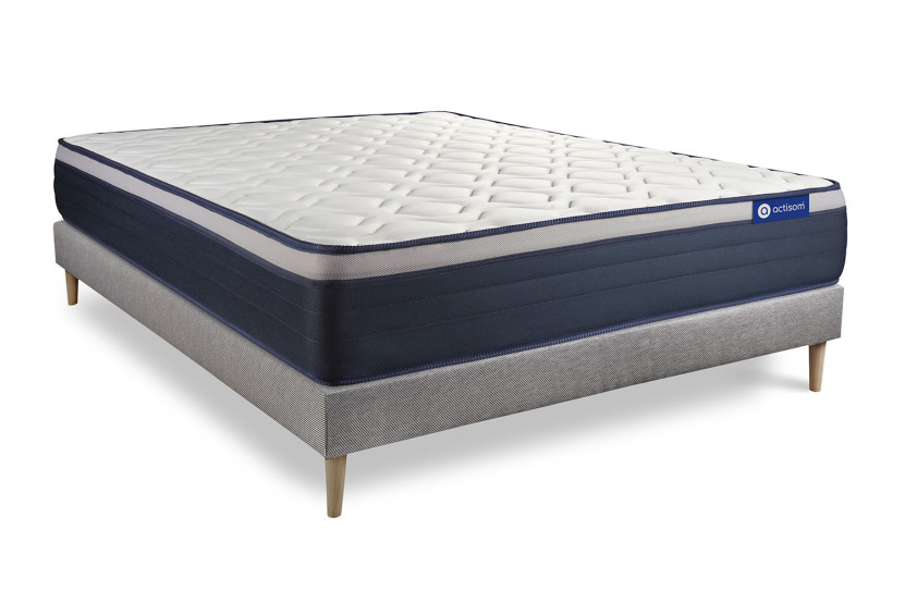 Ensemble Matelas Sommier 130x220 cm - Sommier Gris (en kit) - Actilatex Max