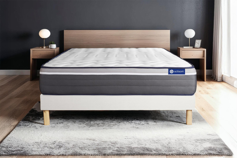 Ensemble Matelas Sommier 120x190 cm - Sommier Blanc (en kit) - Actiflex Plus