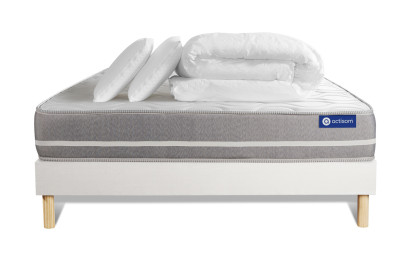 Pack lit complet 200x200 cm - Matelas + Sommier Blanc (en kit) + 2 oreillers + Couette - Actilatex Touch