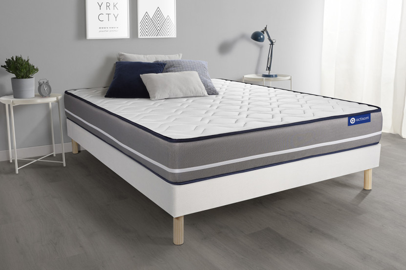 Ensemble Matelas Sommier 80x200 cm - Sommier Blanc (en kit) - Actimemo Pur