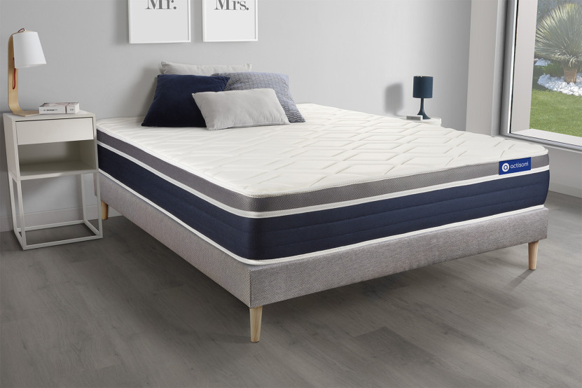 Ensemble Matelas Sommier 140x190 cm - Sommier Gris (en kit) - Actilatex Confort