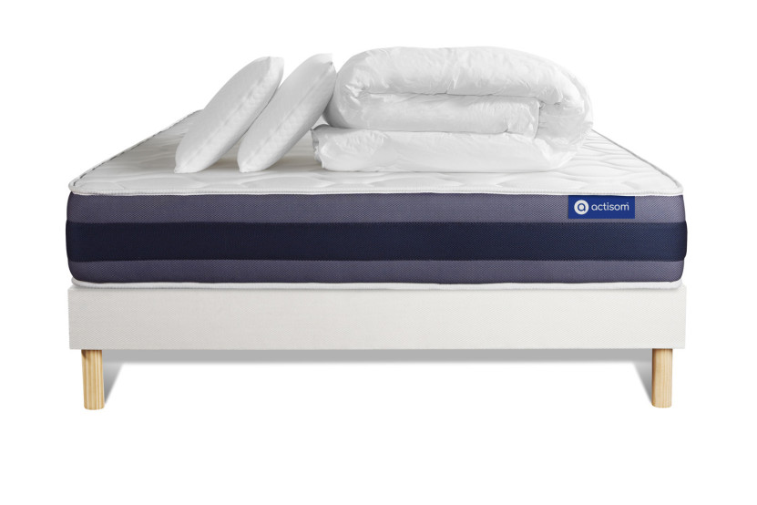 Pack lit complet 180x200 cm - Matelas + Sommier Blanc (en kit) + 2 oreillers + Couette - Actiflex Morpho
