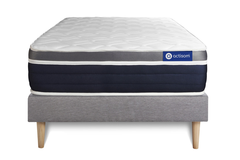 Ensemble Matelas Sommier 90x190 cm - Sommier Gris (en kit) - Actimemo Confort