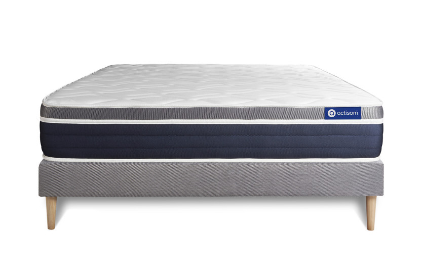 Ensemble Matelas Sommier 120x200 cm - Sommier Gris (en kit) - Actimemo Confort