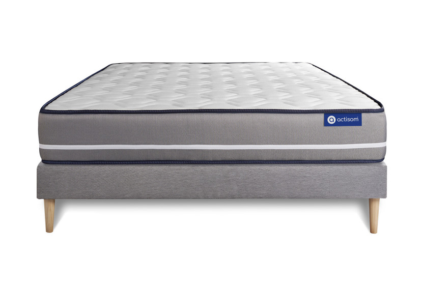 Ensemble Matelas Sommier 140x190 cm - Sommier Gris (en kit) - Actilatex Pur