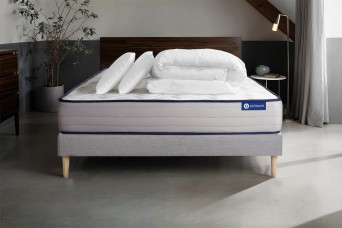Pack lit complet 200x200 cm - Matelas + Sommier Gris (en kit) + 2 oreillers + Couette - Actiflex Form
