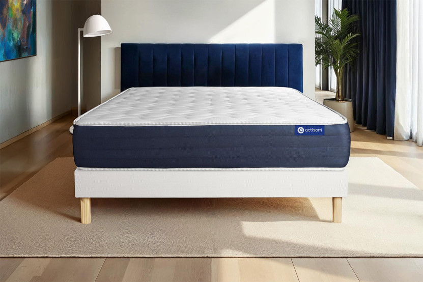 Ensemble Matelas Sommier 160x210 cm - Sommier Blanc (en kit) - Actilatex Sleep