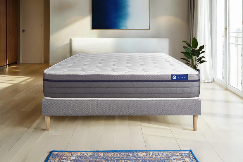 Ensemble Matelas Sommier 120x200 cm - Sommier Gris (en kit) - Actilatex Zen