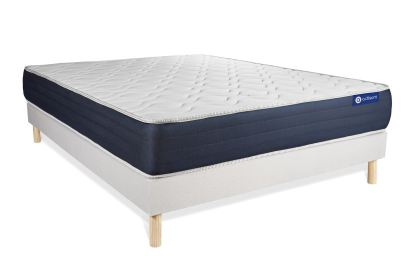Ensemble Matelas Sommier 140x210 cm - Sommier Blanc (en kit) - Actimemo Sleep