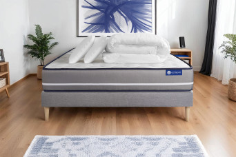 Pack lit complet 180x200 cm - Matelas + Sommier Gris (en kit) + 2 oreillers + Couette - Actilatex Pur