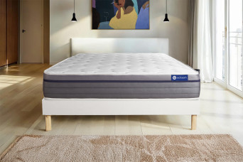 Ensemble Matelas Sommier 150x190 cm - Sommier Blanc (en kit) - ActiMemo Zen