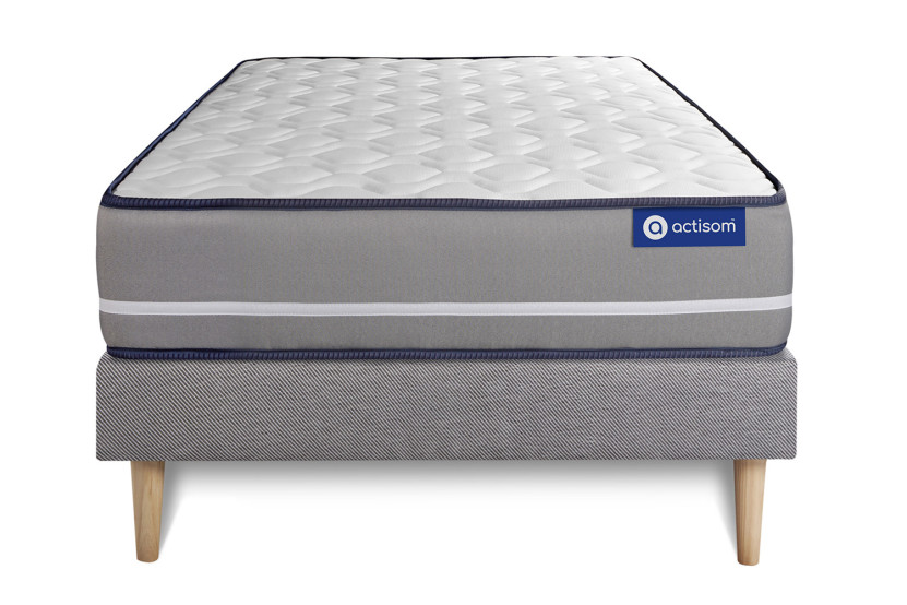 Ensemble Matelas Sommier 90x200 cm - Sommier Gris (en kit) - Actilatex Pur