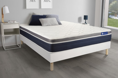 Ensemble Matelas Sommier 150x190 cm - Sommier Blanc (en kit) - Actilatex Confort