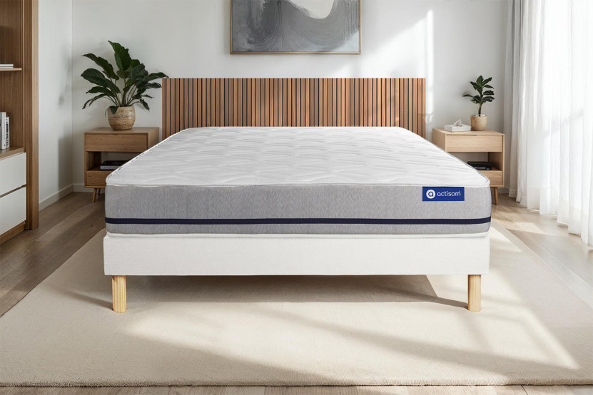 Ensemble Matelas Sommier 180x210 cm - Sommier Blanc (en kit) - Actimemo Soft