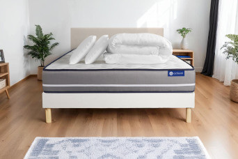 Pack lit complet 160x200 cm - Matelas + Sommier Blanc (en kit) + 2 oreillers + Couette - Actiflex Pur