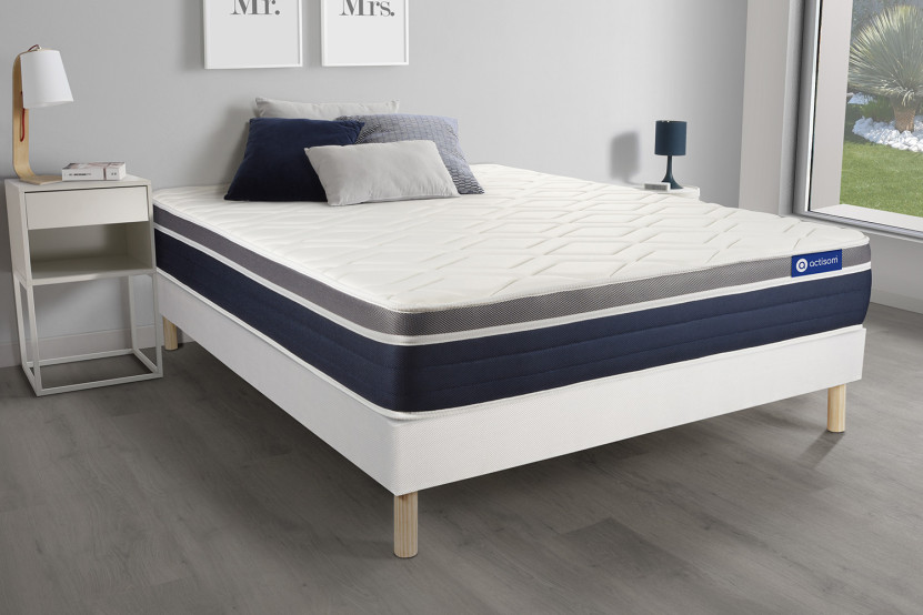 Ensemble Matelas Sommier 160x200 cm - Sommier Blanc (en kit) - Actilatex Confort