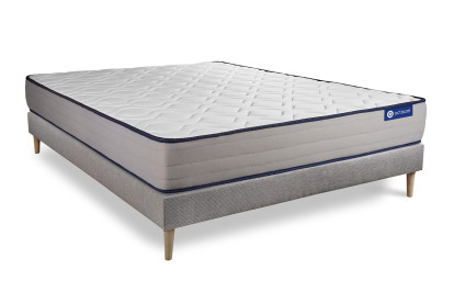 Ensemble Matelas Sommier 130x190 cm - Sommier Gris (en kit) - Actimemo Form