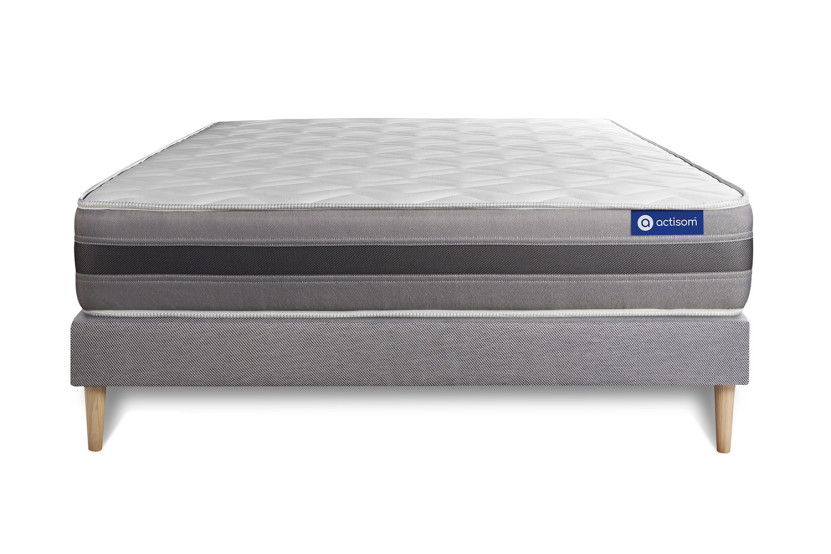 Ensemble Matelas Sommier 200x200 cm - Sommier Gris (en kit) - Actimemo Relax