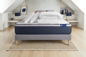Pack lit complet 140x200 cm - Matelas + Sommier Gris (en kit) + 2 oreillers + Couette - Actimemo Max