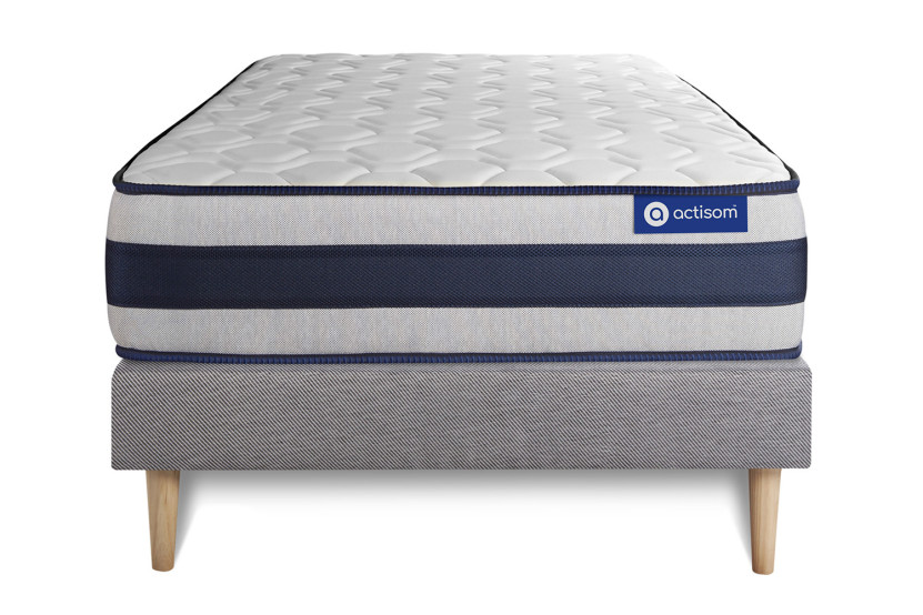 Ensemble Matelas Sommier 90x200 cm - Sommier Gris (en kit) - Actimemo Ergo