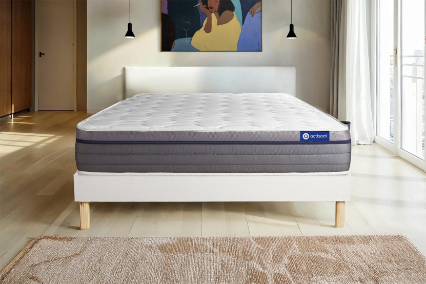 Ensemble Matelas Sommier 180x210 cm - Sommier Blanc (en kit) - ActiMemo Zen