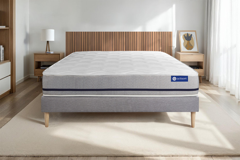 Ensemble Matelas Sommier 120x195 cm - Sommier Gris (en kit) - Actilatex Soft