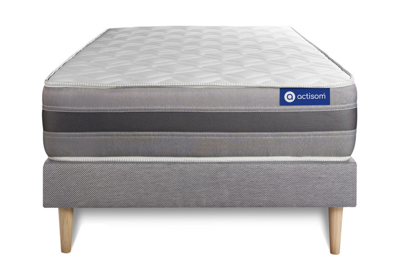 Ensemble Matelas Sommier 90x200 cm - Sommier Gris (en kit) - Actimemo Relax
