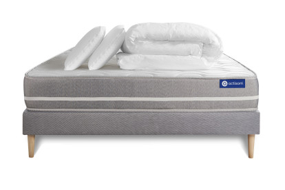 Pack lit complet 200x200 cm - Matelas + Sommier Gris (en kit) + 2 oreillers + Couette - Actiflex Touch