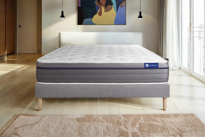 Ensemble Matelas Sommier 160x220 cm - Sommier Gris (en kit) - ActiMemo Zen