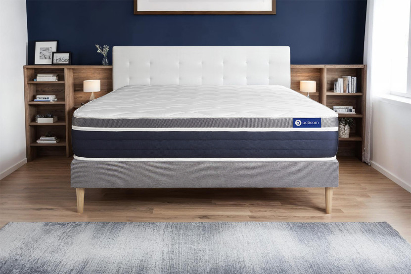 Ensemble Matelas Sommier 180x190 cm - Sommier Gris (en kit) - Actiflex Confort