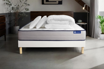 Pack lit complet 140x200 cm - Matelas + Sommier Blanc (en kit) + 2 oreillers + Couette - Actilatex Form