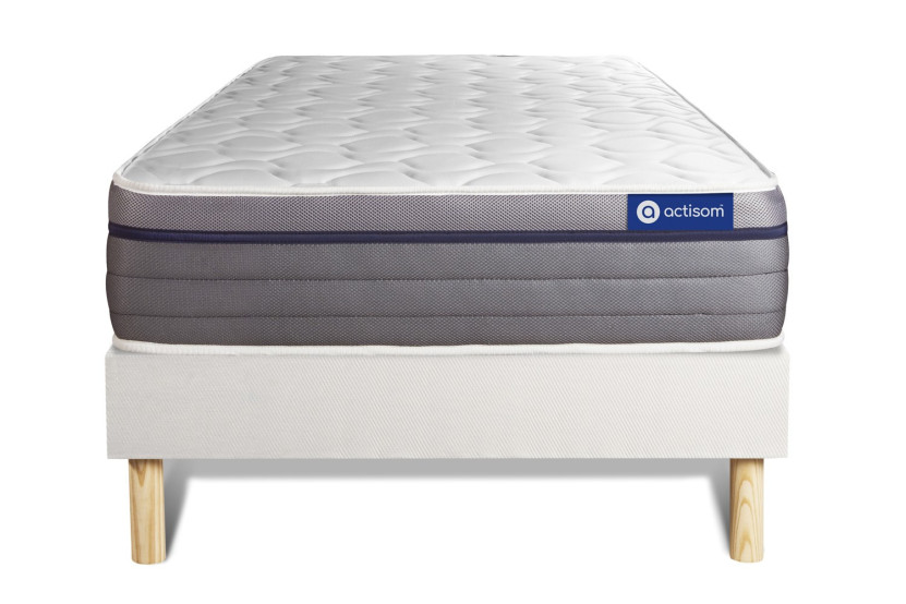 Ensemble Matelas Sommier 90x190 cm - Sommier Blanc (en kit) - ActiMemo Zen