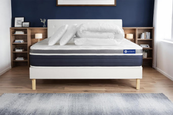 Pack lit complet 180x200 cm - Matelas + Sommier Blanc (en kit) + 2 oreillers + Couette - Actiflex Confort