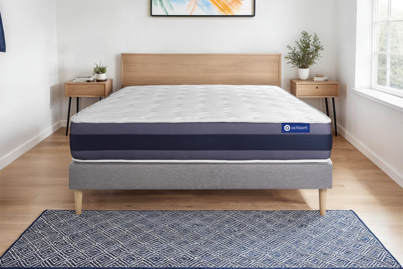 Ensemble Matelas Sommier 140x210 cm - Sommier Gris (en kit) - Actimemo Morpho