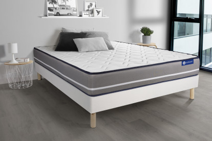 Ensemble Matelas Sommier 130x190 cm - Sommier Blanc (en kit) - Actilatex Pur