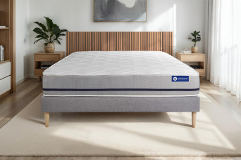 Ensemble Matelas Sommier 120x200 cm - Sommier Gris (en kit) - Actimemo Soft