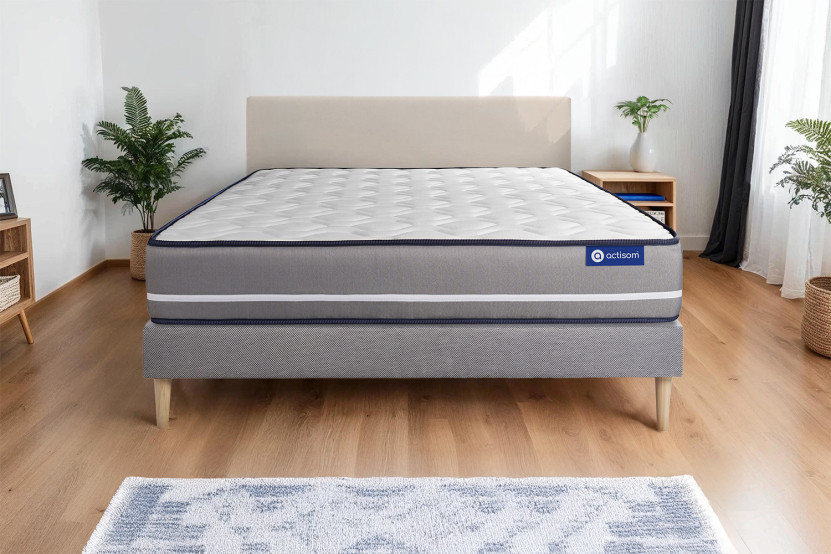 Ensemble Matelas Sommier 90x190 cm - Sommier Gris (en kit) - Actiflex Pur