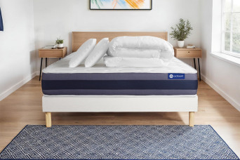 Pack lit complet 140x190 cm - Matelas + Sommier Blanc (en kit) + 2 oreillers + Couette - Actimemo Morpho