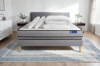 Pack lit complet 140x190 cm - Matelas + Sommier Gris (en kit) + 2 oreillers + Couette - Actilatex Night
