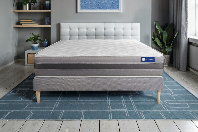 Ensemble Matelas Sommier 180x210 cm - Sommier Gris (en kit) - Actimemo Relax