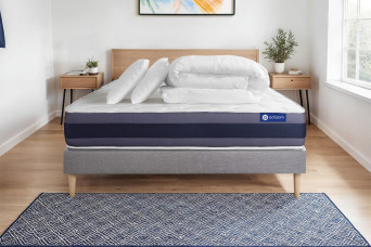 Pack lit complet 200x200 cm - Matelas + Sommier Gris (en kit) + 2 oreillers + Couette - Actimemo Morpho