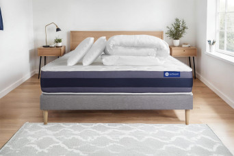 Pack lit complet 140x190 cm - Matelas + Sommier Gris (en kit) + 2 oreillers + Couette - Actilatex Morpho