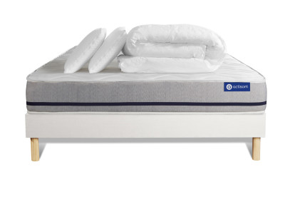 Pack lit complet 200x200 cm - Matelas + Sommier Blanc (en kit) + 2 oreillers + Couette - Actiflex Soft