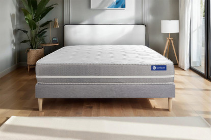 Ensemble Matelas Sommier 140x190 cm - Sommier Gris (en kit) - Actilatex Touch