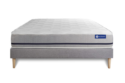 Ensemble Matelas Sommier 130x220 cm - Sommier Gris (en kit) - Actimemo Soft