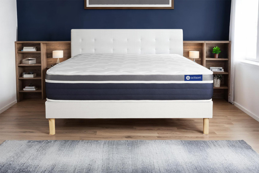 Ensemble Matelas Sommier 120x220 cm - Sommier Blanc (en kit) - Actimemo Confort