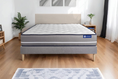 Ensemble Matelas Sommier 130x210 cm - Sommier Gris (en kit) - Actimemo Pur